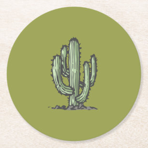 Porta-copo De Papel Redondo Ilustração Desenhada À Mão Da Planta De Cactus