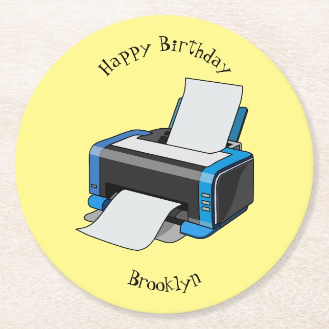 Porta-copo De Papel Redondo Ilustração do desenho da impressora (Frente)