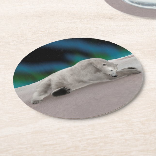 Porta-copo De Papel Redondo Ilustração Pacífica de Urso Polar na Natureza Árti (Angulado)