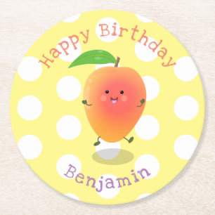 Porta-copo De Papel Redondo Imagem de desenho animado amarelo de manga feliz e