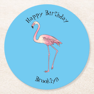 Porta-copo De Papel Redondo Imagem de desenho animado de pássaro Flamingo