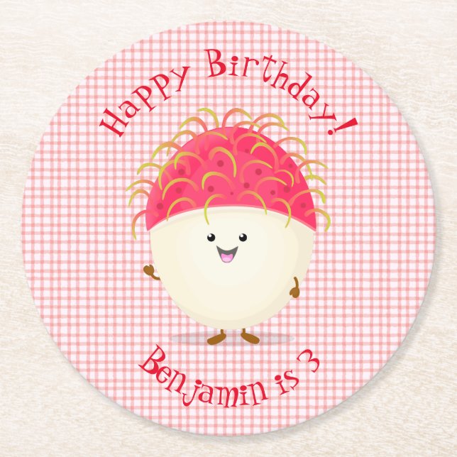 Porta-copo De Papel Redondo Imagem de desenho animado rosa-claro (Frente)