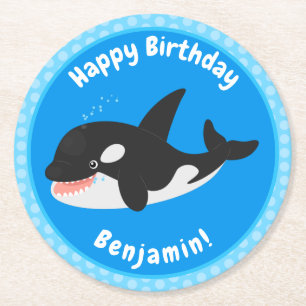 Porta-copo De Papel Redondo Imagem engraçada de desenho animado de orca