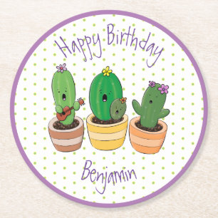 Porta-copo De Papel Redondo Imagem engraçada do desenho animado do cacto
