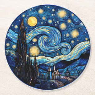 Porta-copo De Papel Redondo Impressão de Arte Inspirada na Noite Estrelada Gir