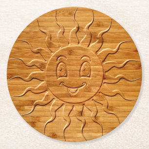 Porta-copo De Papel Redondo Impressão De Sorriso De Rosto Solar Esculpido Em M