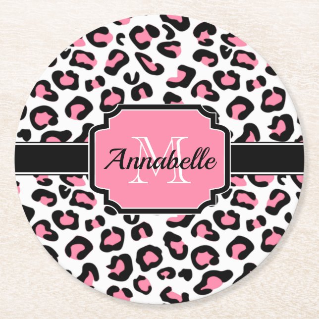 Porta-copo De Papel Redondo Impressão Leopardo Rosa (Frente)
