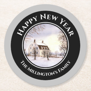Porta-copo De Papel Redondo Inverno no Círculo da Cinza Negra de Natal em Nova
