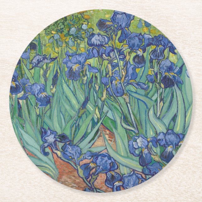 Porta-copo De Papel Redondo Irises, Floral Oil Painting, Vincent Van Gogh (Frente)