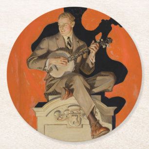 Porta-copo De Papel Redondo J.C. Leyendecker Tocador de Banjo 1920 Arte Deco A