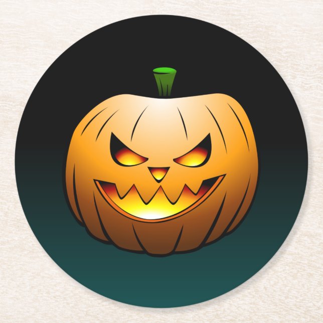 Porta-copo De Papel Redondo Jack O'lantern Halloween Pumpkin (Frente)