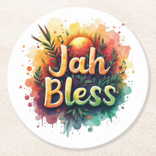 Porta-copo De Papel Redondo Jah Bless Reggae Watercolor Drink Coaster