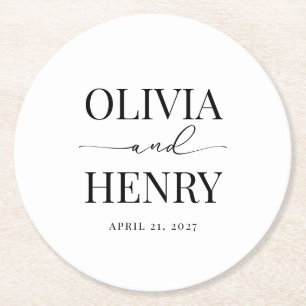 Porta-copo De Papel Redondo Janto de Ensaio de Casamento de Script Elegante Cl