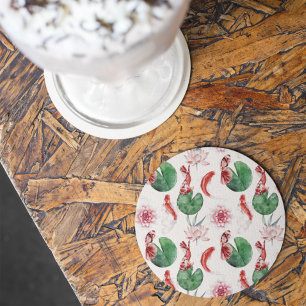 Porta-copo De Papel Redondo Japanese Watercolor Art Koi Fish Lotus Lily Pad