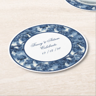 Porta-copo De Papel Redondo Jardim d'água japonês em porcelana branca azul