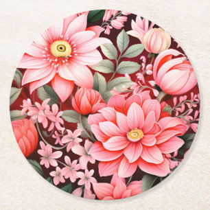 Porta-copo De Papel Redondo Jardim de Flores Botânicas Antigas em Flor