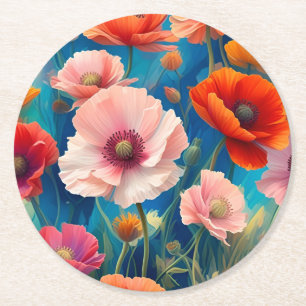 Porta-copo De Papel Redondo Jardim de Flores Papoula Multicoloridas-47569