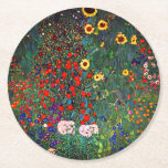 Porta-copo De Papel Redondo Jardim Flor Gustav Klimt<br><div class="desc">Portas copos de papel que apresentam o Jardim de Fazendas de pintura a óleo de Gustav Klimt com girassóis (1907). Um belo jardim de girassóis e belas flores azuis,  vermelhas,  roxas,  rosa e brancas. Um presente de excelente para fãs de Arte Nouveau e de Arte Austríaca.</div>