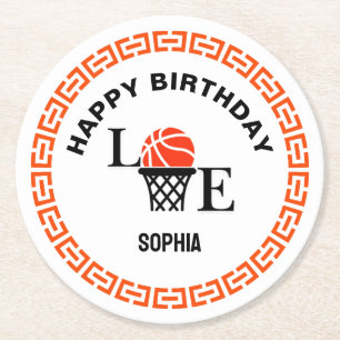 Porta-copo De Papel Redondo Jogadora de Basquete Menina, Aniversário da Menina