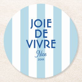 Porta-copo De Papel Redondo Joie De Vivre Nice Blue Cabana Stripe Francês