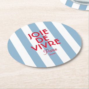 Porta-copo De Papel Redondo Joie De Vivre Paris Blue Cabana Stripe Francês