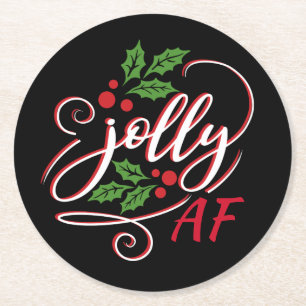 Porta-copo De Papel Redondo Jolly AF Natal Holly Bebendo Humor