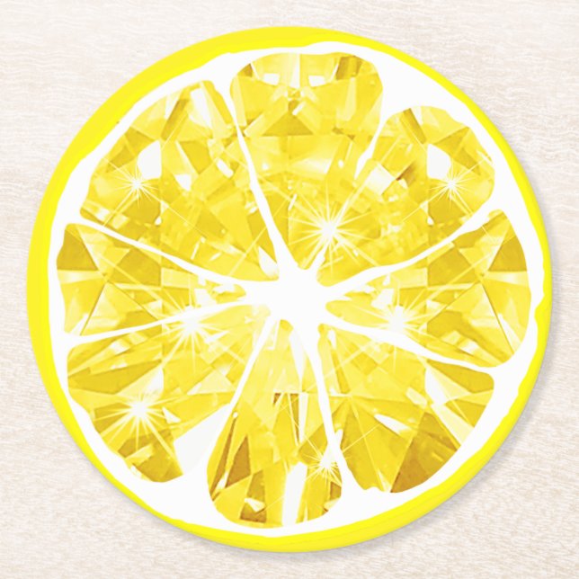 Porta-copo De Papel Redondo Juicy Gem Florida Lemon Slice Citrus Party (Frente)