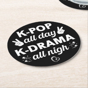 Porta-copo De Papel Redondo K-Pop O Dia Todo K-Drama A Noite Toda, Música Core
