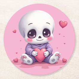 Porta-copo De Papel Redondo Kawaii Skeleton Holding Heart