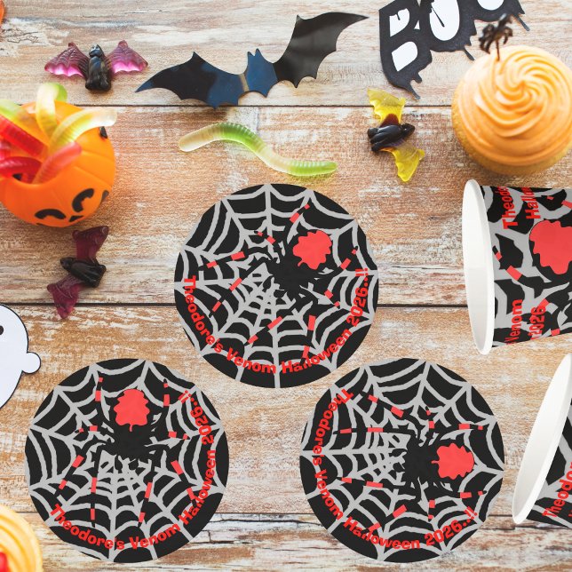 Porta-copo De Papel Redondo Kids Venom Halloween (Venom Halloween Party Round Paper Coaster)