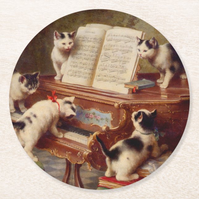 Porta-copo De Papel Redondo Kittens e Piano (Frente)