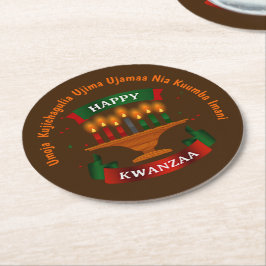 Porta-copo De Papel Redondo Kwanzaa vela Red Black Green 7 - Esquadrão de Prin