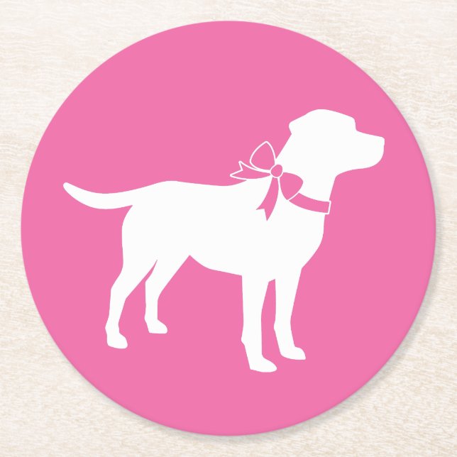 Porta-copo De Papel Redondo Labrador Tema Cão - Chá de fraldas Rosa (Frente)