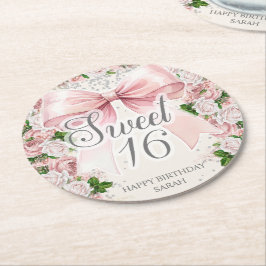 Porta-copo De Papel Redondo Laço Rosa Coquete Floral Vintage Doce 16