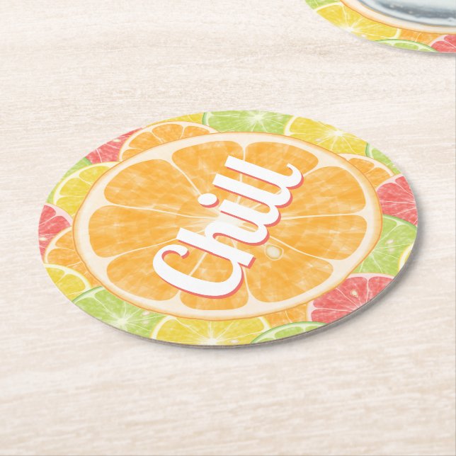 Porta-copo De Papel Redondo Laranja Citrus Slices Chill (Angulado)