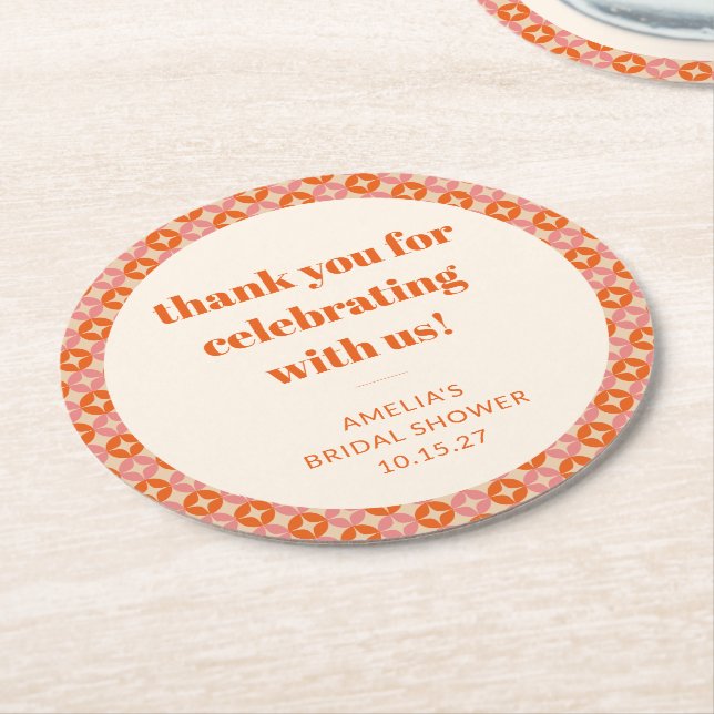 Porta-copo De Papel Redondo Laranja Rosa Meados do Século Personalizado Chá de (Angulado)