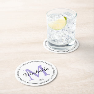 Porta-copo De Papel Redondo Lavanda de Monograma Personalizada Milgrain