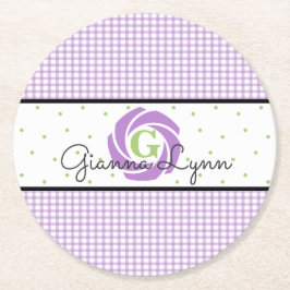 Porta-copo De Papel Redondo Lavanda Gingham Monogrammed