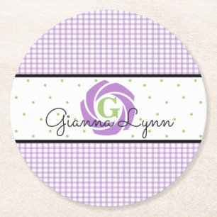 Porta-copo De Papel Redondo Lavanda Gingham Monogrammed
