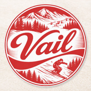 Porta-copo De Papel Redondo lembranças do teleférico ao ar livre vintage Vail