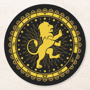Porta-copo De Papel Redondo Leo - Sinal Zodiac - Símbolo - Horoscópio