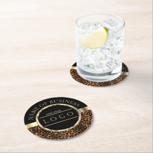 Porta-copo De Papel Redondo Leopardo   Preto e Marrom   Logo