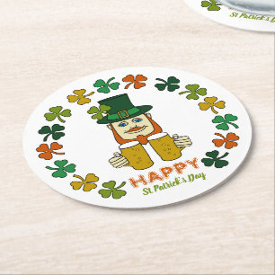 Porta-copo De Papel Redondo Leprechaun Irlandês, Dia de São Patrício