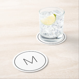 Porta-copo De Papel Redondo Letra Simples Mineral de Monograma Preto Minimalis