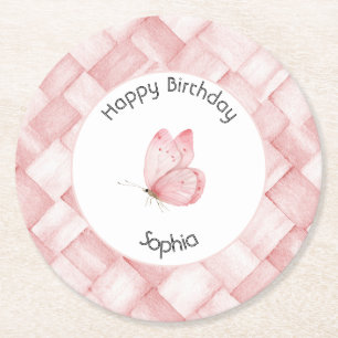 Porta-copo De Papel Redondo Linda Cesta de Vime Borboleta Rosa Aniversário