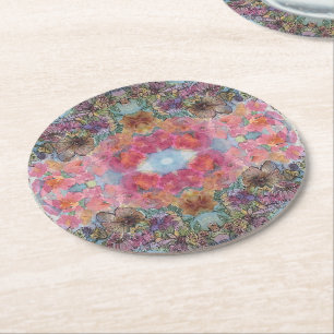 Porta-copo De Papel Redondo Linda pintura de aquarela Chic Flower Garden