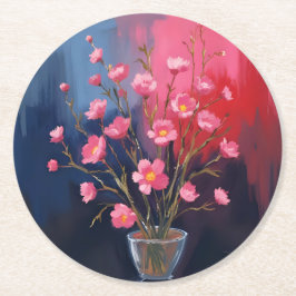 Porta-copo De Papel Redondo Lindas Flores Em Um Vaso