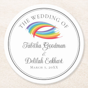 Porta-copo De Papel Redondo Lindo Círculo de Casamento de Ondas Arco-Íris