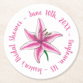 Porta-copo De Papel Redondo Lírios Rosa Flor Floral Noiva Personalizada
