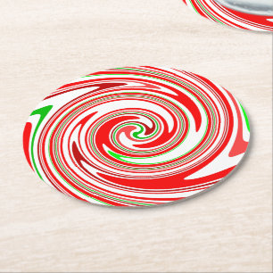 Porta-copo De Papel Redondo Listras de Bengala de Natal Vermelho Branco Verde